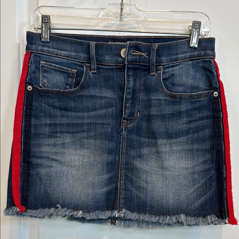 Express Blue and Red Denim Mini Skirt Night Out